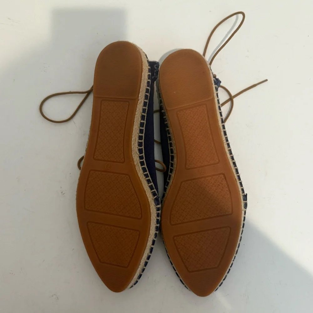 TORY BURCH Sonoma Gillie Navy Blue Lace Up Espadrilles Flats Size 7